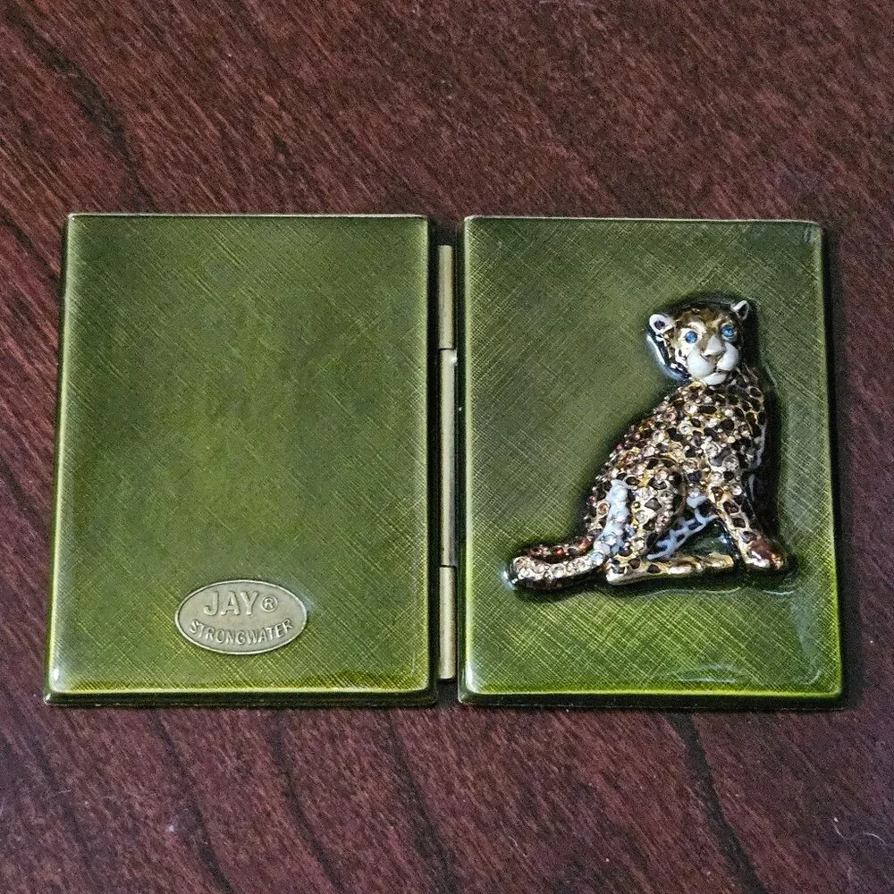 RARE JAY STRONGWATER LEOPARD JUNGLE SAFARI TRAVEL FOLDING CRYSTAL ENAMEL FRAME